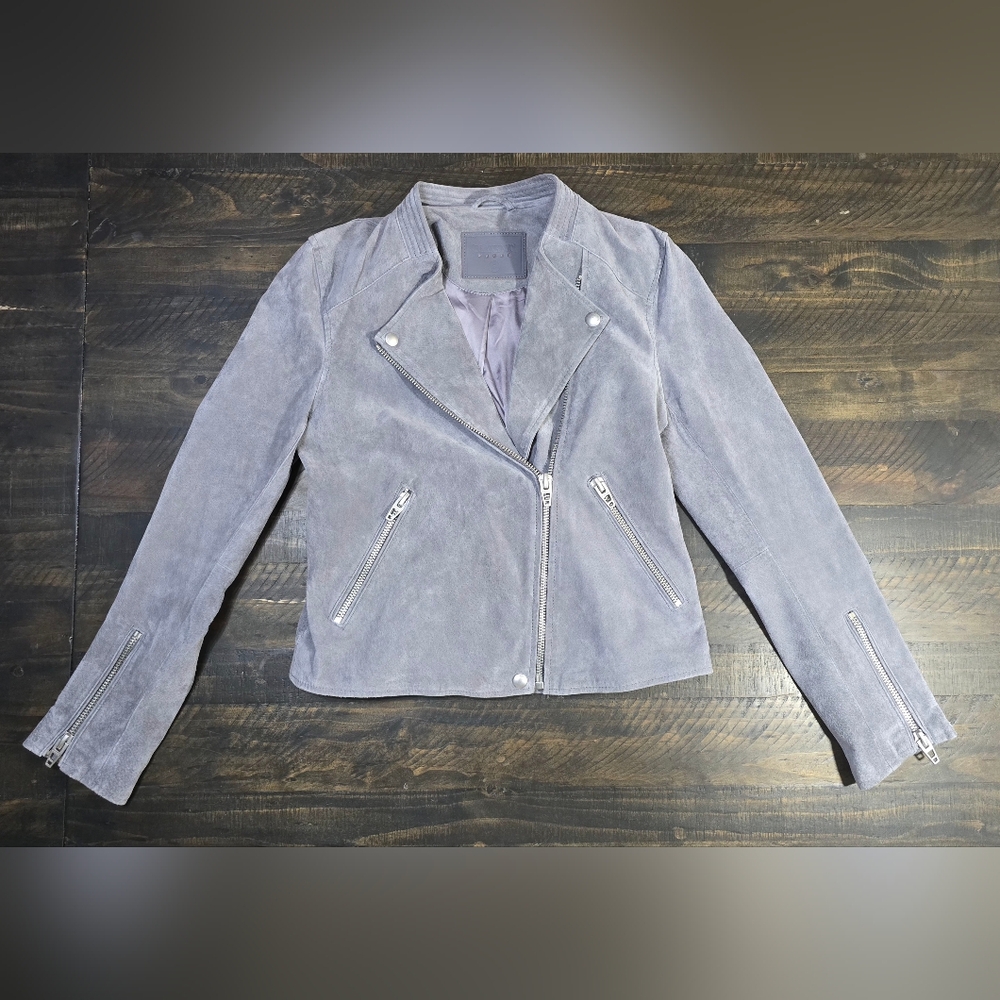 BlankNYC Grey Suede Leather Moto Jacket